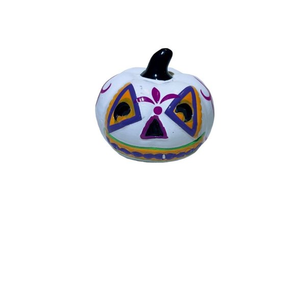 Day of the Dead‎ white multicolor lighted 3x3x3in pumpkin Halloween Table Decor - Picture 4 of 11